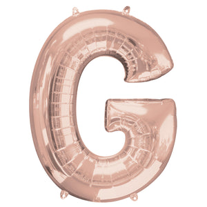 COLLECTION ONLY - Rose Gold Letter G Filled with Helium & Dressed with Ribbon & Weight