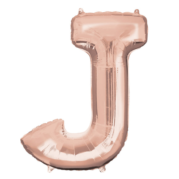 COLLECTION ONLY - Rose Gold Letter J Filled with Helium & Dressed with Ribbon & Weight