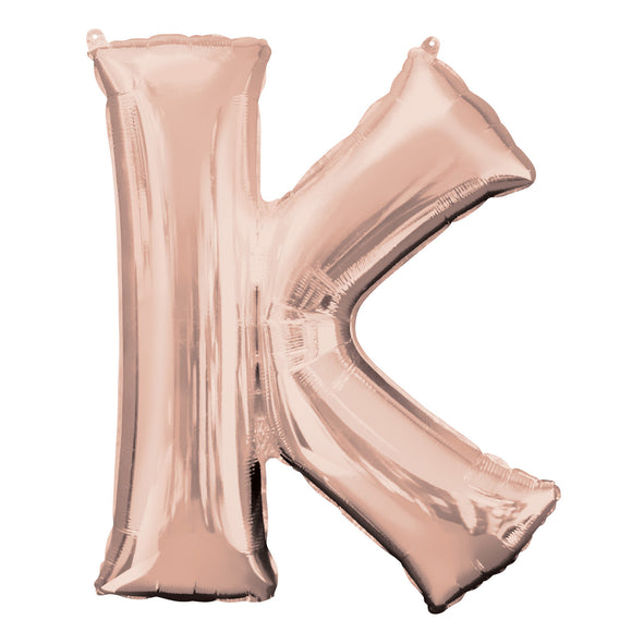 COLLECTION ONLY - Rose Gold Letter K Filled with Helium & Dressed with Ribbon & Weight