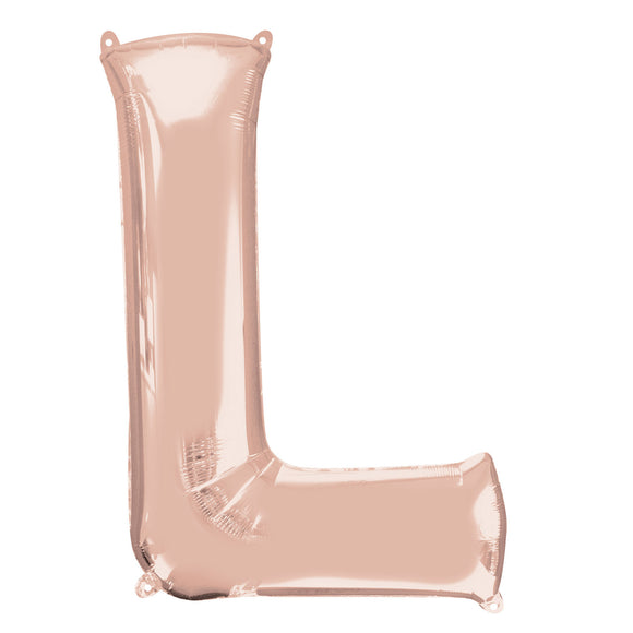 COLLECTION ONLY - Rose Gold Letter L Filled with Helium & Dressed with Ribbon & Weight