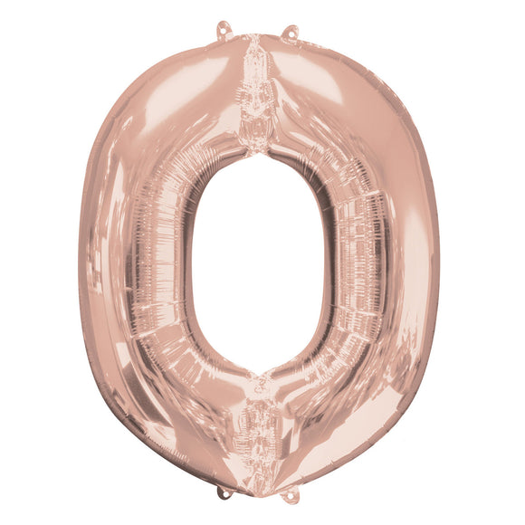 COLLECTION ONLY - Rose Gold Letter O Filled with Helium & Dressed with Ribbon & Weight