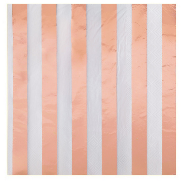 16 Rose Gold Striped Paper Luncheon Napkins