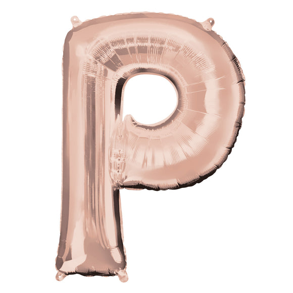 COLLECTION ONLY - Rose Gold Letter P Filled with Helium & Dressed with Ribbon & Weight