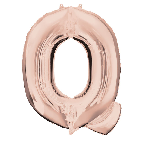 COLLECTION ONLY - Rose Gold Letter Q Filled with Helium & Dressed with Ribbon & Weight