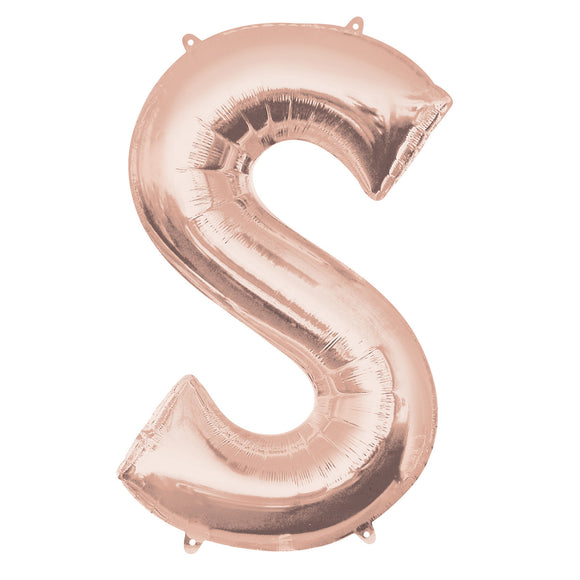 COLLECTION ONLY - Rose Gold Letter S Filled with Helium & Dressed with Ribbon & Weight