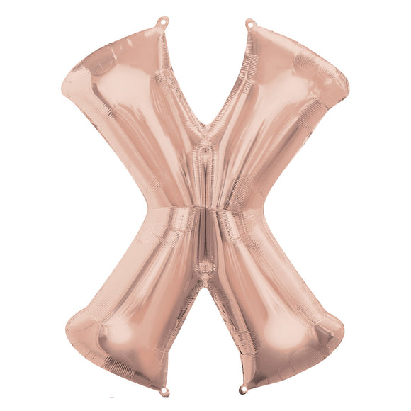 COLLECTION ONLY - Rose Gold Letter X Filled with Helium & Dressed with Ribbon & Weight