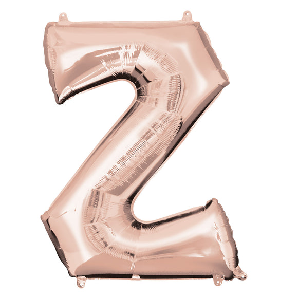 COLLECTION ONLY - Rose Gold Letter Z Filled with Helium & Dressed with Ribbon & Weight