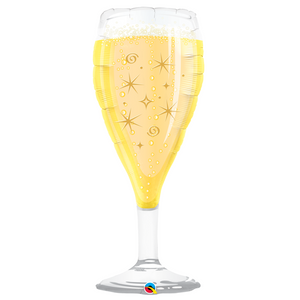 COLLECTION ONLY - 1 Bubbly Champagne Glass Super Shape Foil Balloon 39" Filled with Helium & Dressed with Ribbon & Weight
