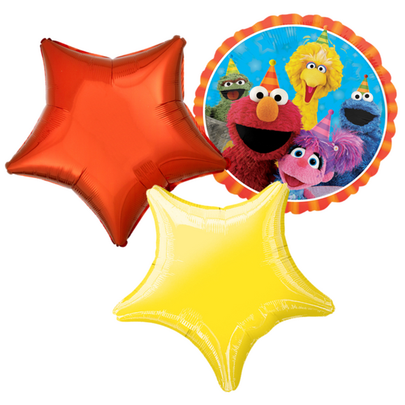COLLECTION ONLY -  Sesame Street  3 Foil Balloon Bouquet Filled with Helium & Dressed with Ribbon & Weight