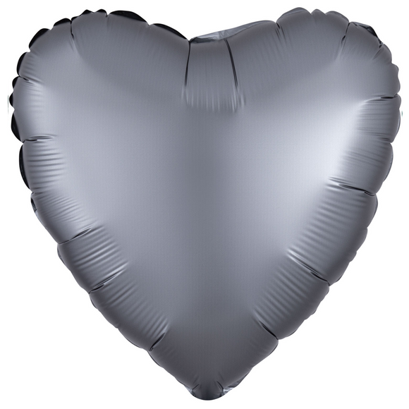 COLLECTION ONLY -  1 Satin Graphite Standard Heart Foil Balloon Filled with Helium & Dressed with Ribbon & Weight