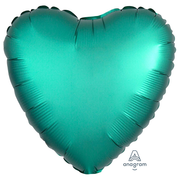 COLLECTION ONLY -  1 Satin Jade Standard Heart Foil Balloon Filled with Helium & Dressed with Ribbon & Weight