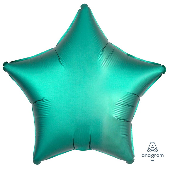 COLLECTION ONLY -  1 Satin Jade Green Standard Star Foil Balloon Filled with Helium & Dressed with Ribbon & Weight