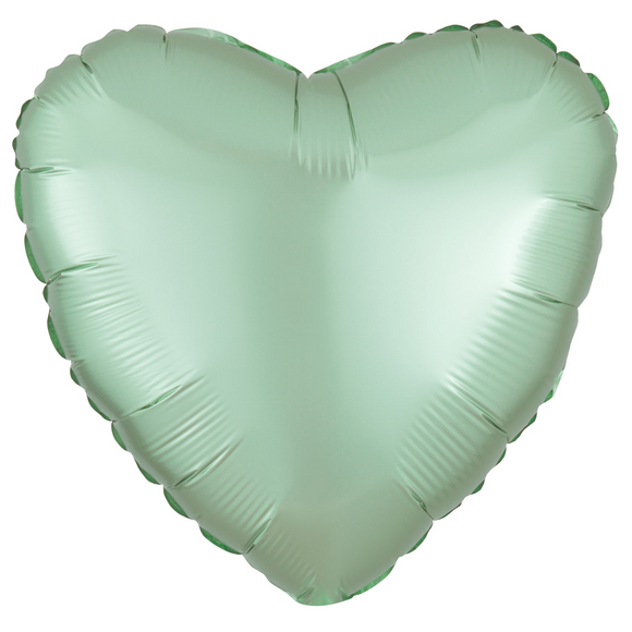 COLLECTION ONLY -  1 Satin Mint Green Standard Heart Foil Balloon Filled with Helium & Dressed with Ribbon & Weight