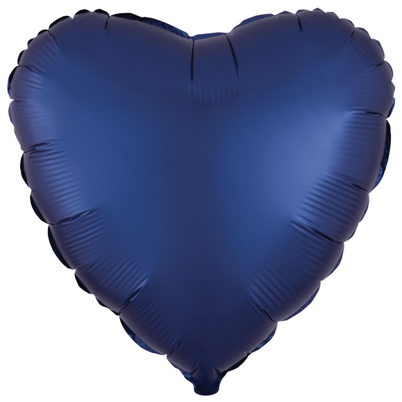 COLLECTION ONLY -  1 Satin Navy Blue Standard Heart Foil Balloon Filled with Helium & Dressed with Ribbon & Weight