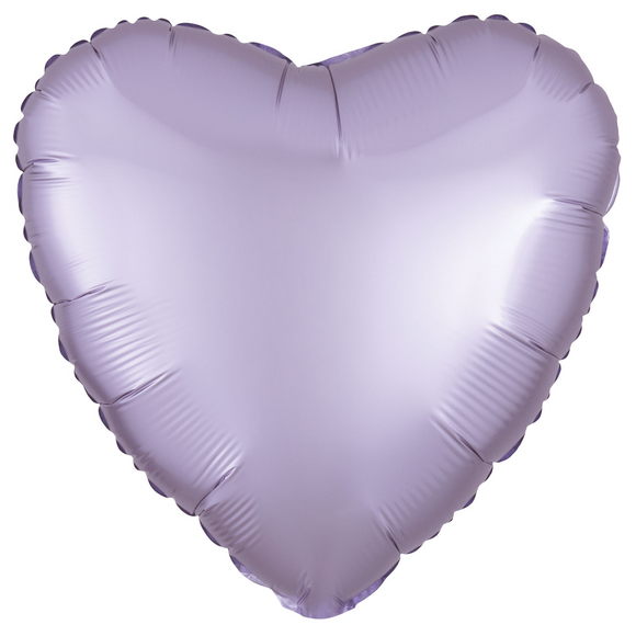 COLLECTION ONLY -  1 Satin Pastel Lilac Standard Heart Foil Balloon Filled with Helium & Dressed with Ribbon & Weight