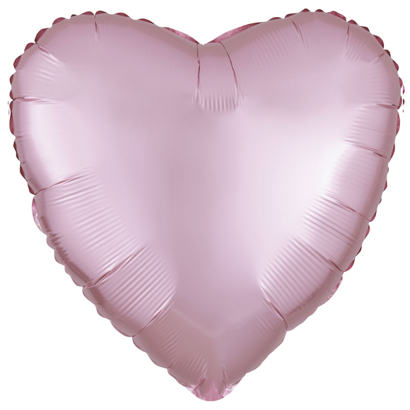 COLLECTION ONLY -  1 Satin Pastel Pink Standard Heart Foil Balloon Filled with Helium & Dressed with Ribbon & Weight