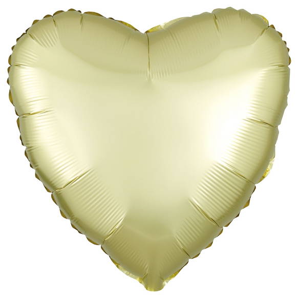 COLLECTION ONLY -  1 Satin Pastel Yellow Standard Heart Foil Balloon Filled with Helium & Dressed with Ribbon & Weight