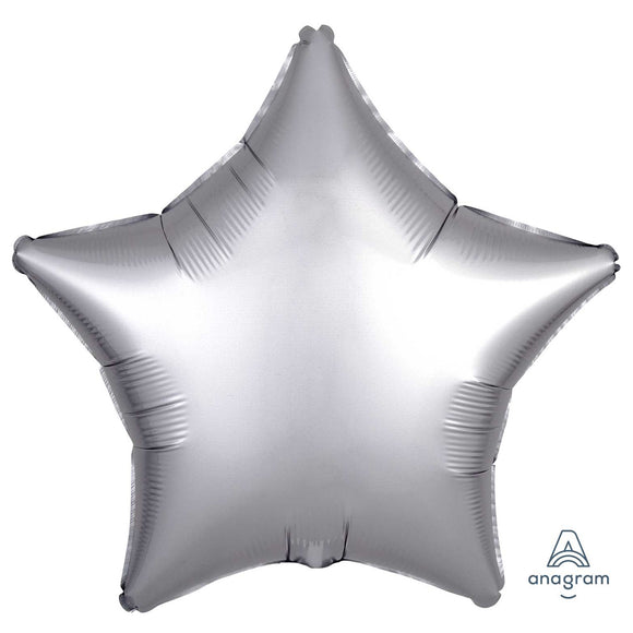 COLLECTION ONLY -  1 Satin Platinum Standard Star Foil Balloon Filled with Helium & Dressed with Ribbon & Weight