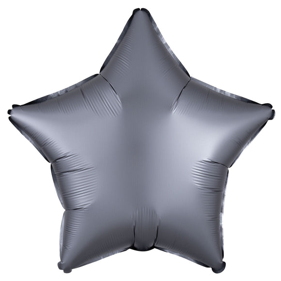 COLLECTION ONLY -  1 Satin Graphite Grey Standard Star Foil Balloon Filled with Helium & Dressed with Ribbon & Weight