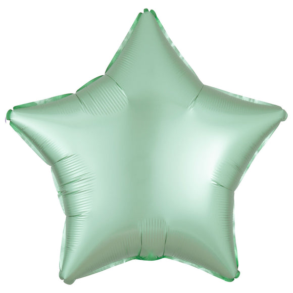 COLLECTION ONLY -  1 Satin Mint Green Standard Star Foil Balloon Filled with Helium & Dressed with Ribbon & Weight