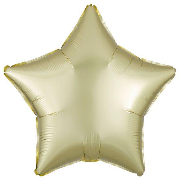 COLLECTION ONLY -  1 Satin Pastel Yellow Standard Star Foil Balloon Filled with Helium & Dressed with Ribbon & Weight