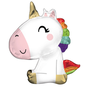 COLLECTION ONLY - 1 Sitting Unicorn Foil Super Shape 29" Filled with Helium & Dressed with Ribbon & Weight