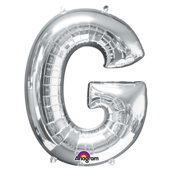 COLLECTION ONLY - Silver Letter G Filled with Helium & Dressed with Ribbon & Weight