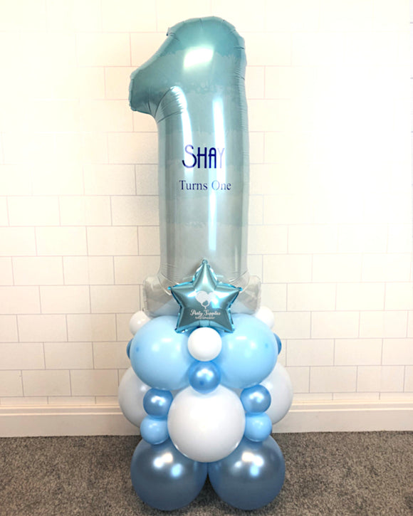 COLLECTION ONLY -1st Birthday Gradient Blue Number Tower Personalised with a Name