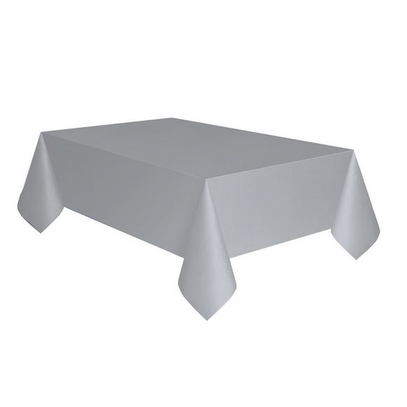 Silver Plastic Oblong Tablecloth 2.37Mtr x 2.74Mtr