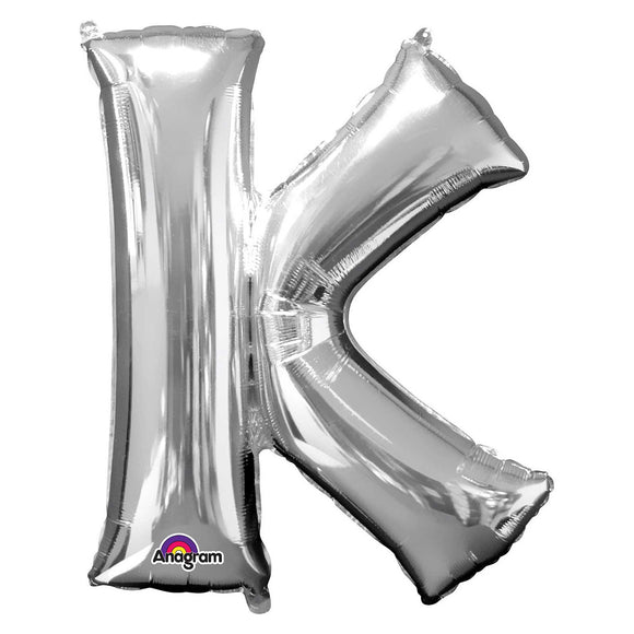 COLLECTION ONLY - Silver Letter K Filled with Helium & Dressed with Ribbon & Weight