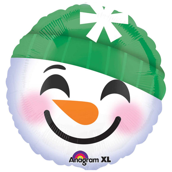 COLLECTION ONLY - 1 Snowman Face Standard Foil Balloon Filled with Helium & Dressed with Ribbon & Weight
