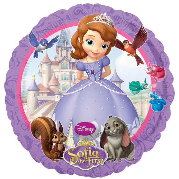 COLLECTION ONLY -  1 Sofia the First Licensed Standard Foil Balloon Filled with Helium & Dressed with Ribbon & Weight