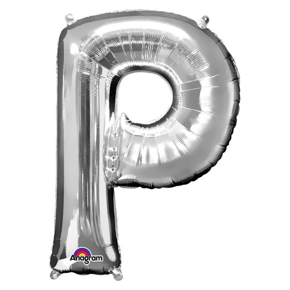 COLLECTION ONLY - Silver Letter P Filled with Helium & Dressed with Ribbon & Weight