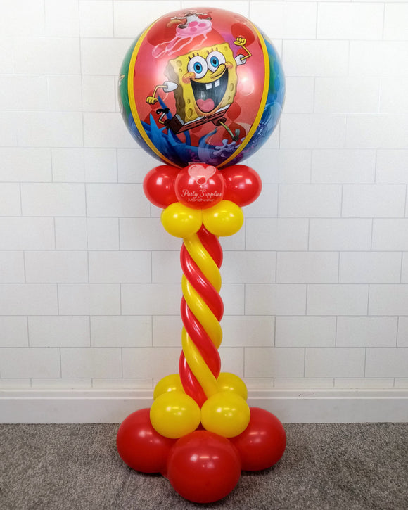 COLLECTION ONLY - Twisted Yellow & Red Tower Topped with a Sponge Bob Orbz Balloon