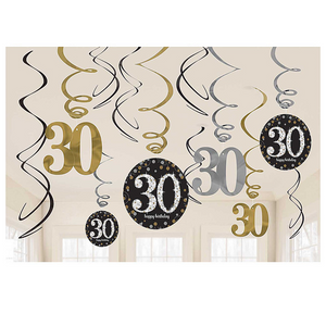 Gold Celebration 30th Birthday Swirl Decorations