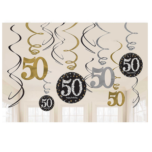 Gold Celebration 50th Birthday Swirl Decorations