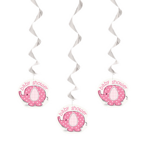 3 Umbrellaphants Pink Baby Shower Swirl Decorations