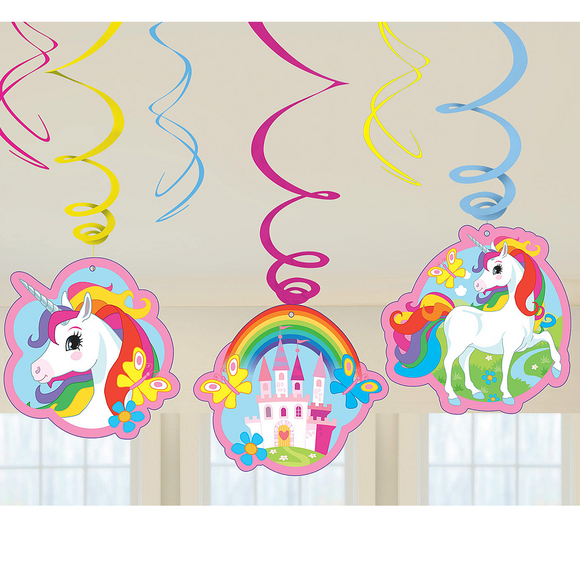 6 Rainbow Unicorn Swirl Decorations