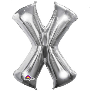 COLLECTION ONLY - Silver Letter X Filled with Helium & Dressed with Ribbon & Weight