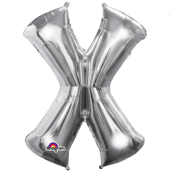 COLLECTION ONLY - Silver Letter X Filled with Helium & Dressed with Ribbon & Weight