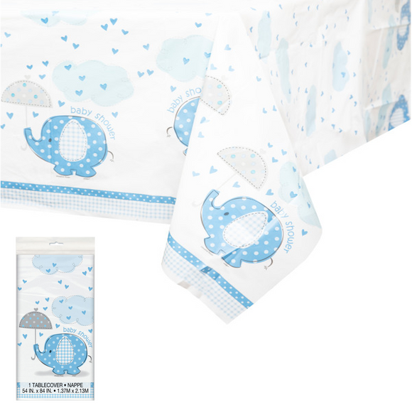 1 Umbrellaphants Baby Shower Blue Plastic Oblong Tablecloth 1.37 x 2.13 Meters