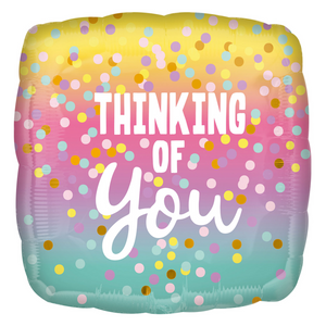 COLLECTION ONLY - 1 Thinking of You Square Foil Balloon 18" Filled with Helium & Dressed with Ribbon & Weight