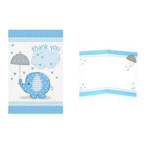 8 Umbrellaphants Blue Baby Shower Thank You Cards