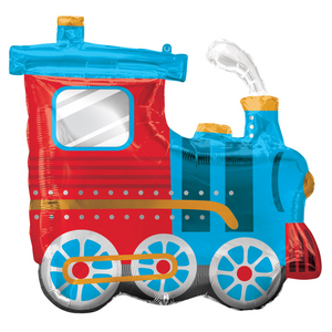 COLLECTION ONLY - Choo Choo Train Super Shape Foil Balloon 22" Filled with Helium & Dressed with Ribbon & Weight