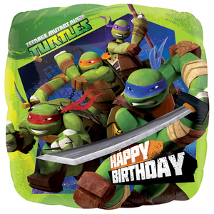 Collection Only - 1 Teenage Mutant Ninja Turtles Happy Birthday  Foil Balloon 18" Filled with Helium & Dressed with Ribbon & Weight