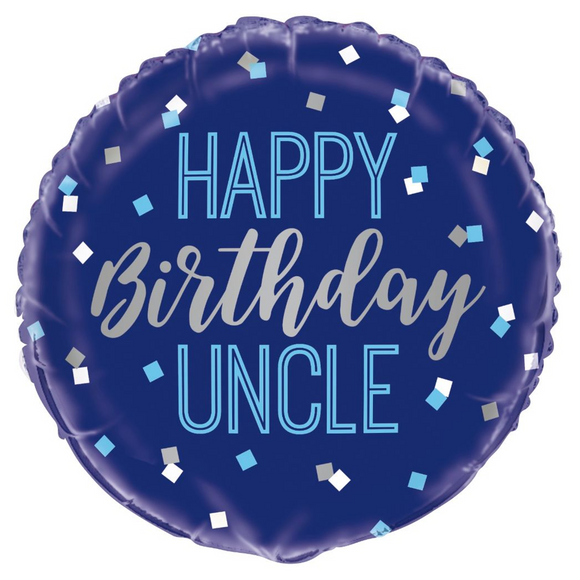 COLLECTION ONLY - 1 Happy Birthday Uncle Standard Foil Filled with Helium & Dressed with Ribbon & Weight