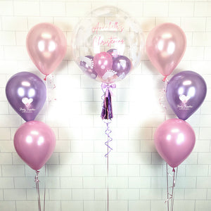 COLLECTION ONLY - Baby Footprint Balloon - Lilac, Pink Balloons - Pink Message + 2 Clusters