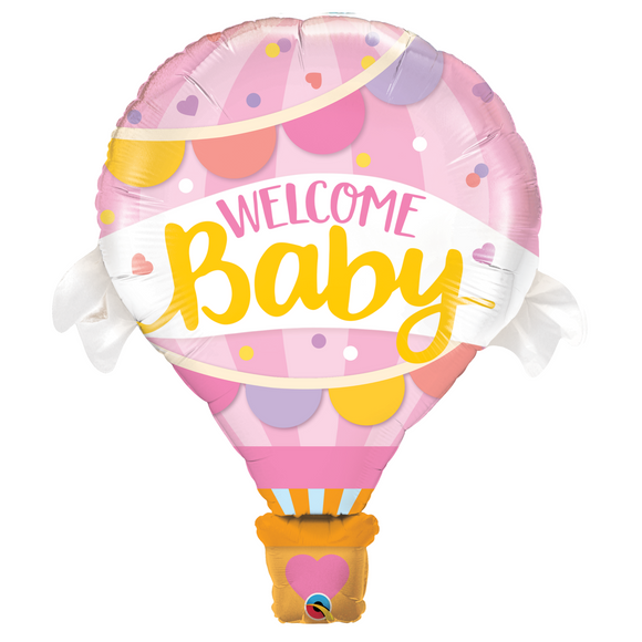 COLLECTION ONLY - Welcome Baby Pink Hot Air Balloon Super Shape Foil Balloon 42