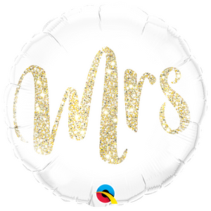 COLLECTION ONLY - 1 Mrs Foil Balloon 18" Filled with Helium & Dressed with Ribbon & Weight