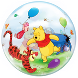 COLLECTION ONLY - 1 Disney Winnie the Pooh Bubble Balloon 22" Filled with Helium & Dressed with a Balloon Collar, Ribbon & Weight